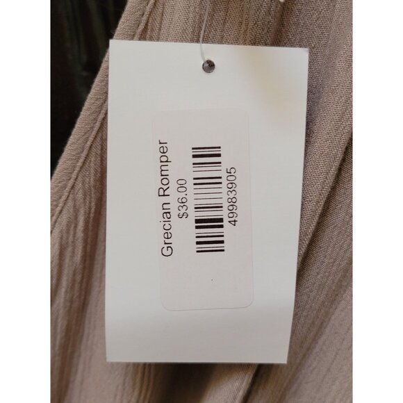 Zenana Grecian Romper In Soft Taupe With Deep V-Neck & Tie Back Detail Womens Si - Picture 5 of 5